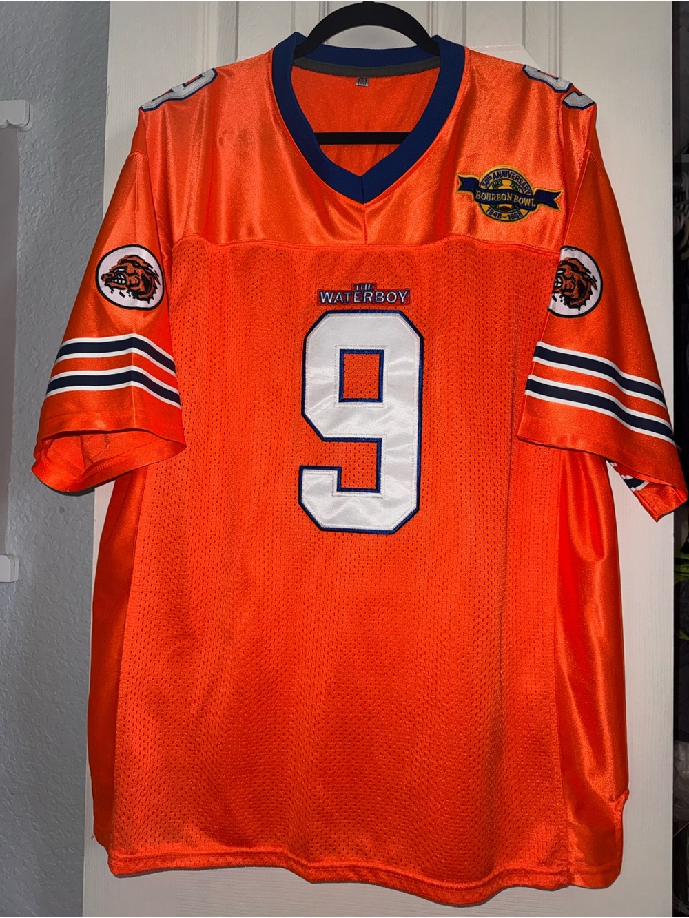 The Waterboy Orange #9 Men’s Football Jersey with Navy Trim